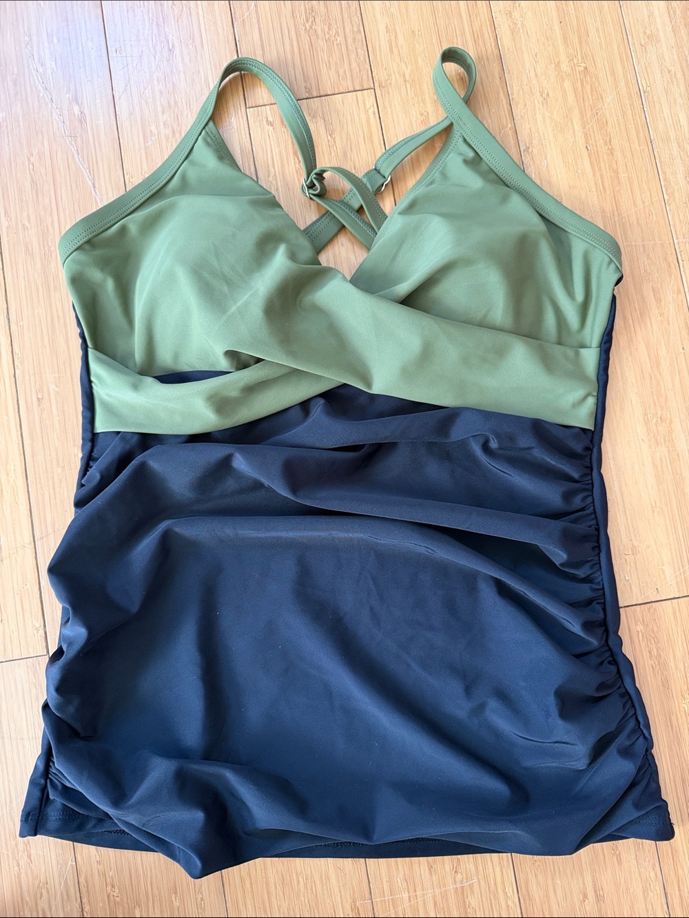 RELLECIGA Olive Green and Black Swim Too with Cross Bodice